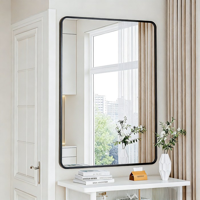 뷰티피크 라운드형 벽거울 화장대거울 욕실거울 강화안전유리, 블랙75cm