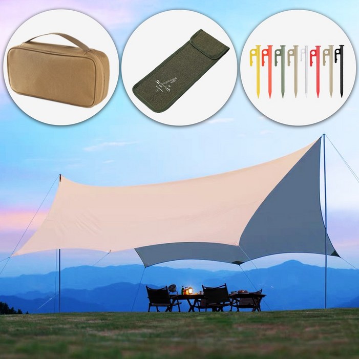 씽크라이프 210D 옥스포드 원단  실버코팅 대형 캠핑 타프 세트