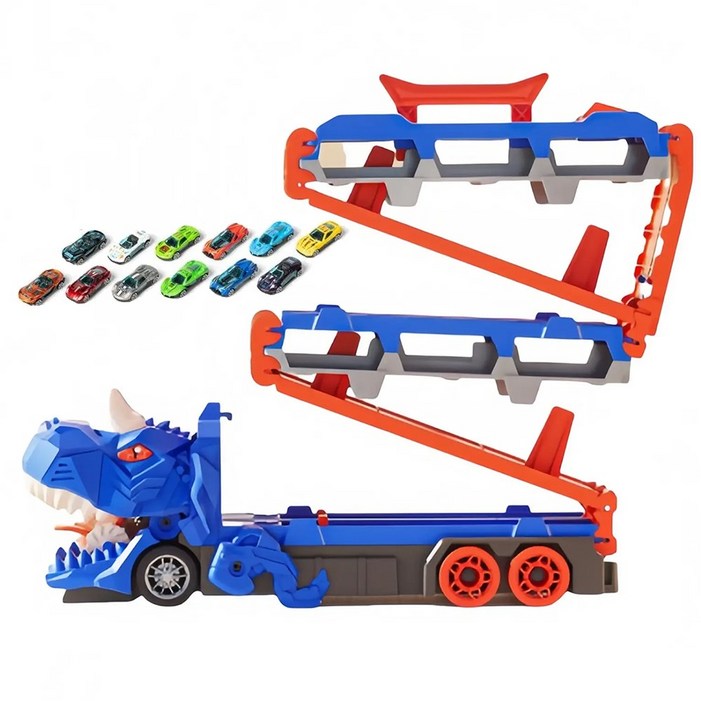디노킹 3in1 공룡 다이노 트럭 레일 카레이싱 카캐리어 미니카 장난감 세트, 1개