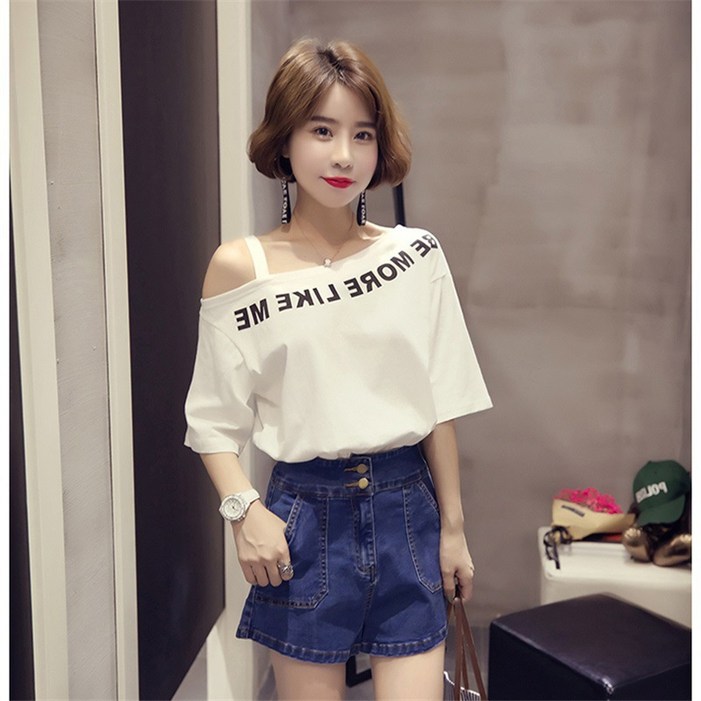 반팔 여성 티 상의 오프숄더 프린트 레깅스