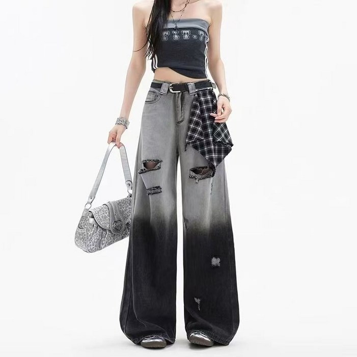 COSYEVNO  여성 봄철 와이드 데님 청바지 빈티지 빈티지 데미지 LFHpdk1