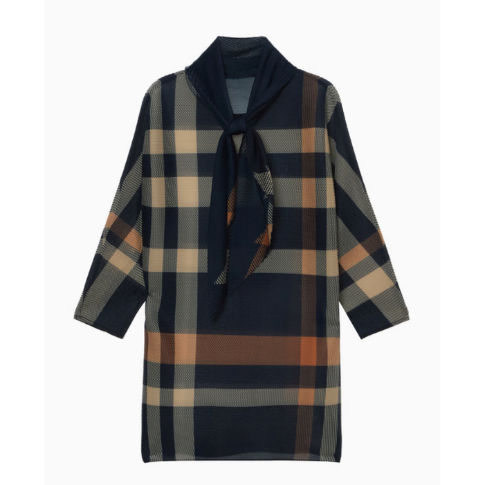 [선물 정품] 닥스 시그니처 체크 포인트 여성 긴팔 플리츠 티셔츠 스카프 세트