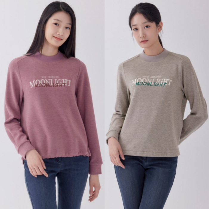 [지센창원]여성 기모 자수 원포인트 긴팔 티셔츠 2색 LCTSOA29