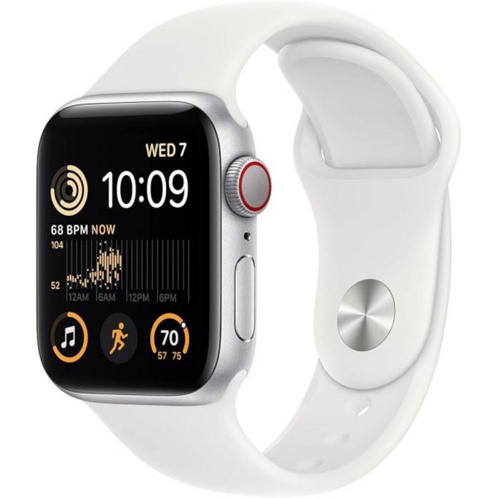 Apple Watch SE2세대GPS  셀룰러, 40mm  흰색 스포츠 밴드가 있는 실버 알루미늄 케이스, SM갱신