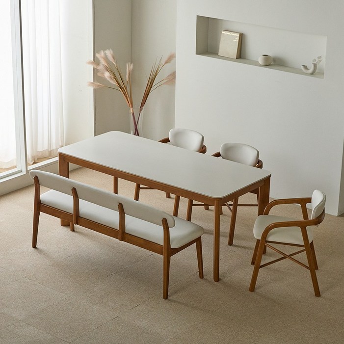 파로마 루토 세라믹 원목식탁 다렌D벤치의자 세트 6인용 1800 벤치의자1의자3, 상세 설명 참조, 옵션선택월넛베이지 벤치의자D 세트