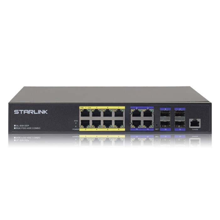 Starlink L2 기가8포트POE스위치허브 업링크 4기가RJ45 SFP광허브 SL-S3012GP