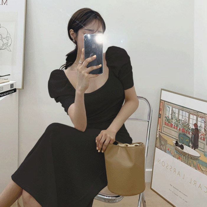 떳다그녀 체트리 퍼프 롱 원피스
