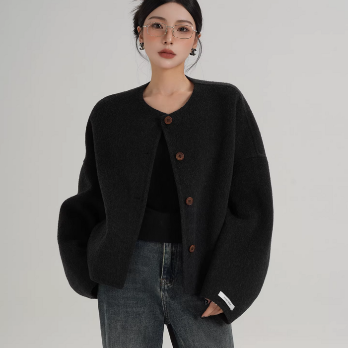 여성용 캐시미어 혼방 숏 울 코트 봄 가을 간절기 고급 아우터