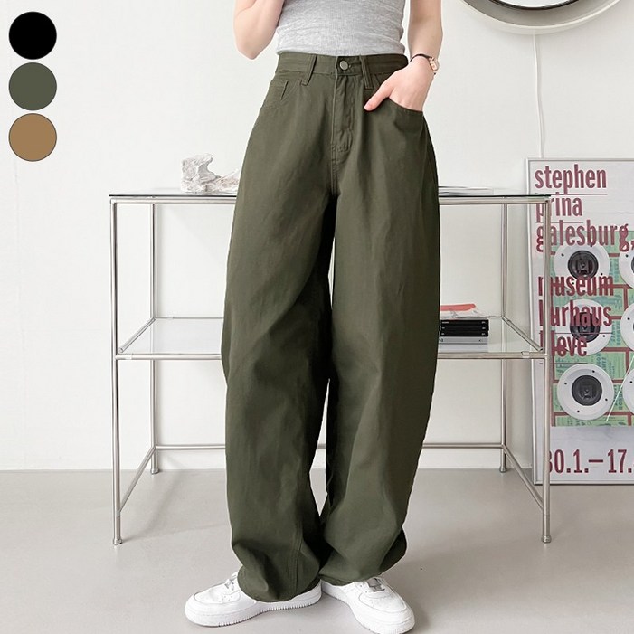 바비팩토리 여성용 벌룬 와이드 코튼 면 바지 긴바지 3color