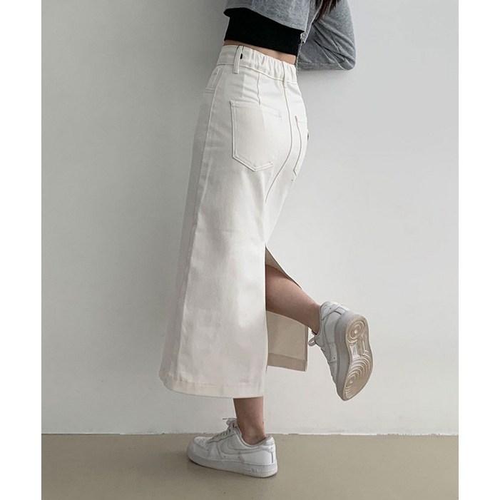 부기샵 숏롱 2단기장 여성 롱 스커트 헤이블 코튼 롱 스커트