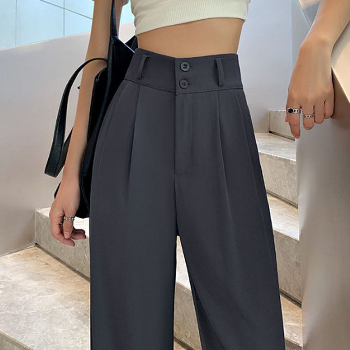 타임퓨어 여성 정장 바지 데일리 캐주얼 통바지 스판 좋은 핀턱 밴딩 일자 와이드 팬츠 사계절 긴바지 슬림 스트레이트 핏