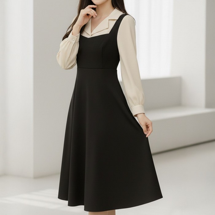 라뷰드 러블리 셔츠 뷔스티에 롱원피스 봄가을 겨울 원피스 여성 파티 하객룩