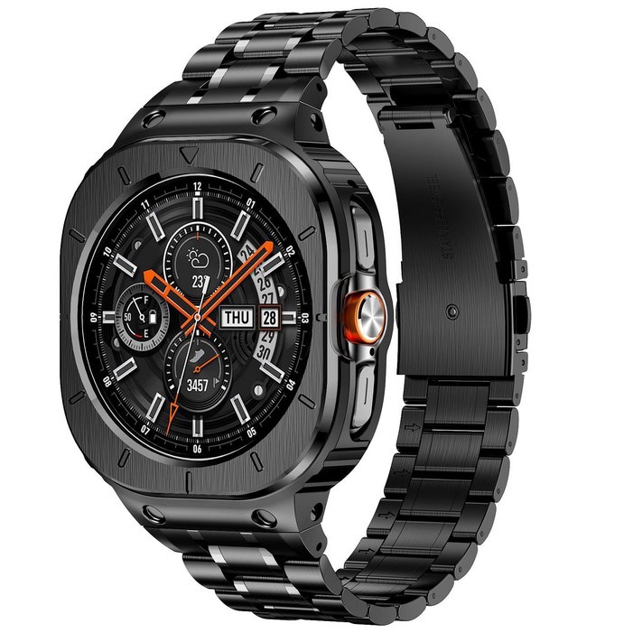 갤럭시워치 울트라 호환 316L 메탈 일체형 케이스 스트랩, 1개, 블랙