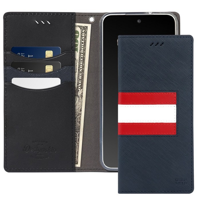 갤럭시 S24플러스울트라 믹스레더 베이직 스트라이프 지갑케이스네이비