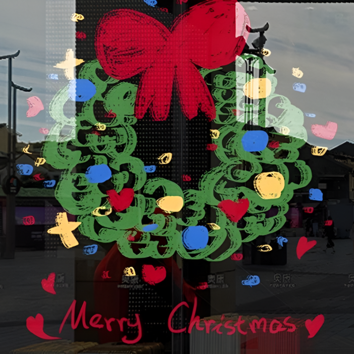 하루템 크리스마스 창문 스티커 윈도우 장식 성탄 데코 소품 꾸미기, 리스그린