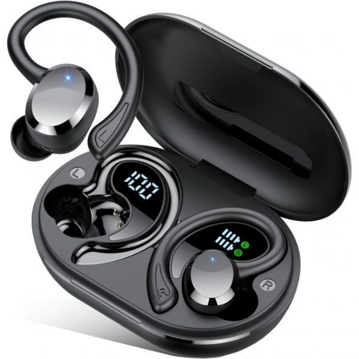 무선 이어버드 블루투스 스포츠 이어버드, 2025년 신제품 5.4 헤드폰 이어폰, 68시간 재생 LED 디스플레이, ENC 노이즈 캔슬링 마이크, 스포츠러닝용 후크가 달린 I