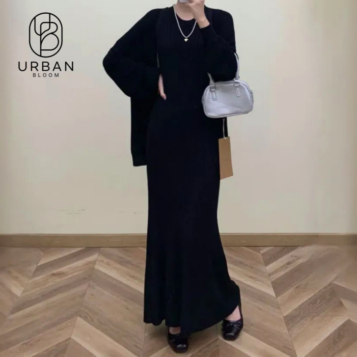 어반블룸 여성 골지 롱 민소매 원피스 가디건 투피스 니트 셋업