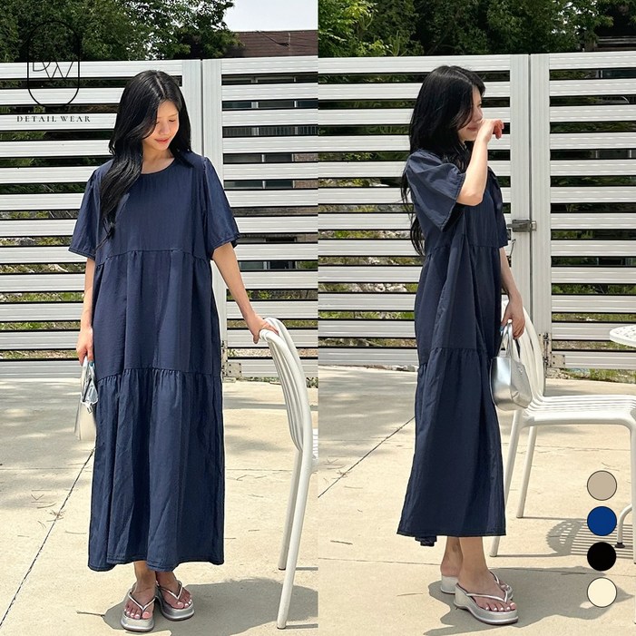 디테일웨어 여성 벤티 캉캉 반팔 롱원피스 임부복 빅사이즈 시원한 여름 원피스 포켓포함 바스락 휴양지 원피스