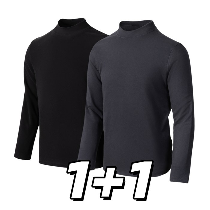 1+1세트 남성용 데일리 무지 고탄력  캐시미어 반목 목폴라 니트 긴팔티 Sevenmoon
