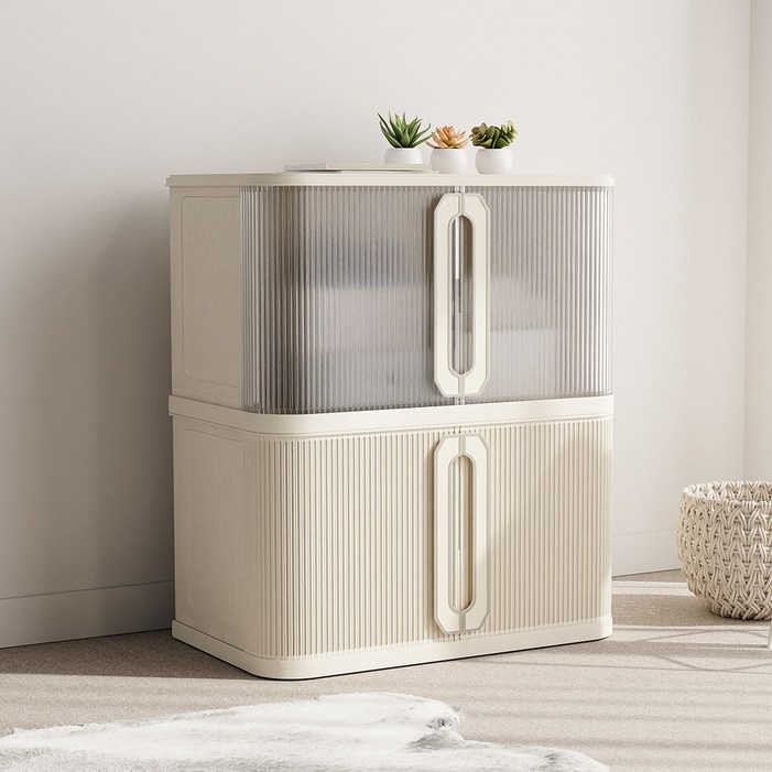 홈비 양문형 슬라이딩 도어 적층형 리빙박스, 1개, 투명