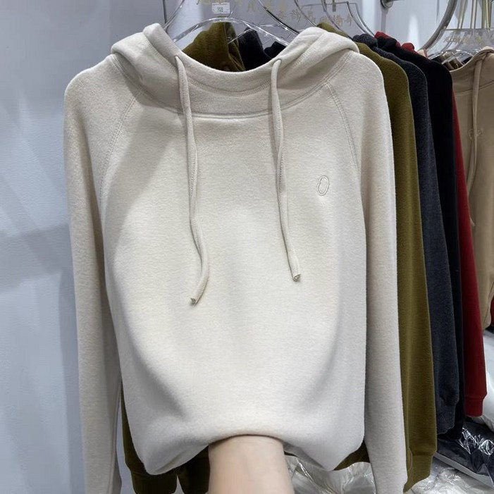 메인워크 여성 후드 긴팔 티셔츠 봄가을 빅사이즈 데일리 코디 캐주얼 스판 솔리드 상의