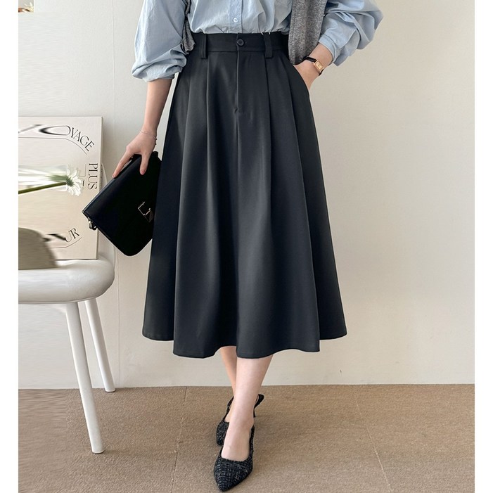 데일리앤 기장선택 SXL 베라 핀턱 밴딩 플레어 롱스커트 키작녀 빅사이즈 롱 치마 봄 가을