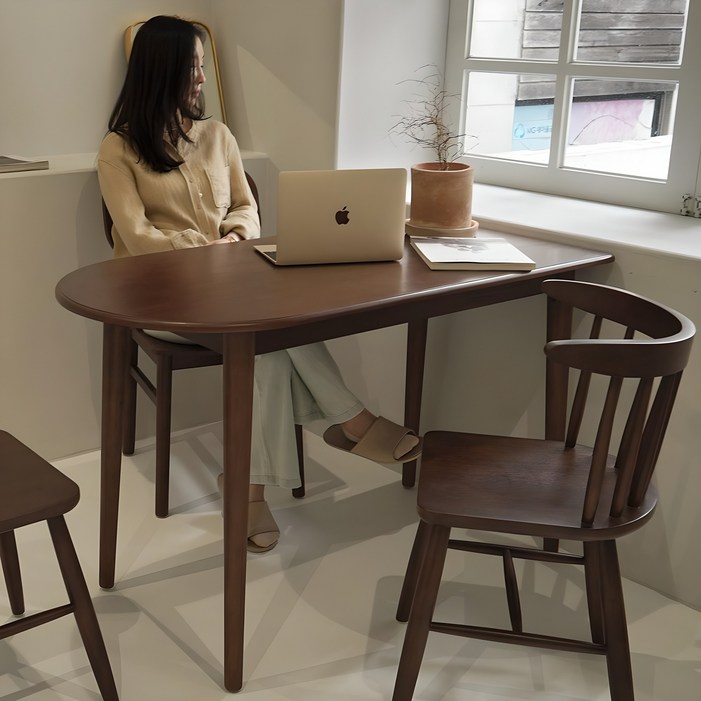 포르보 블랙 천연 원목 반원 반타원형 식탁 테이블 1200