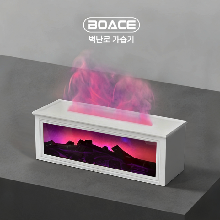 BOACE 미니 가습기 벽난로 무드등 무소음 초음파 가습기 집들이선물, 진주 흰색