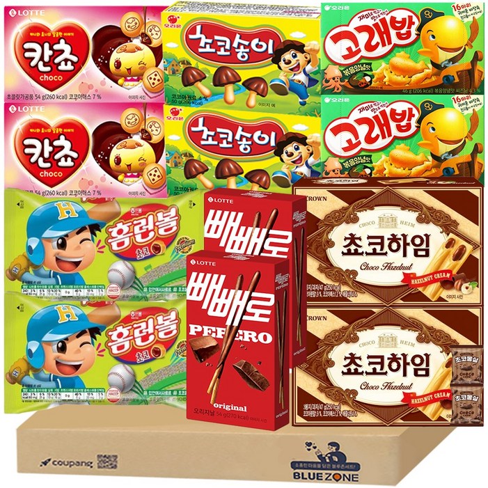 과자모음 A세트 초코송이2개 홈런볼2개 칸쵸2개 빼빼로2개 쵸코하임2개 고래밥2개 몽실2개