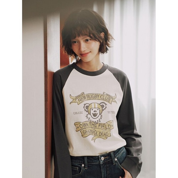 탑텐 밸런스 여성 사계절 여성긴팔 여성긴팔티 롱슬리브 긴팔 세미크롭 캐릭터긴팔티 긴팔티셔츠 가먼트 다잉 콜라보 긴팔 티 Warner Music MSF3TS2013아이보리