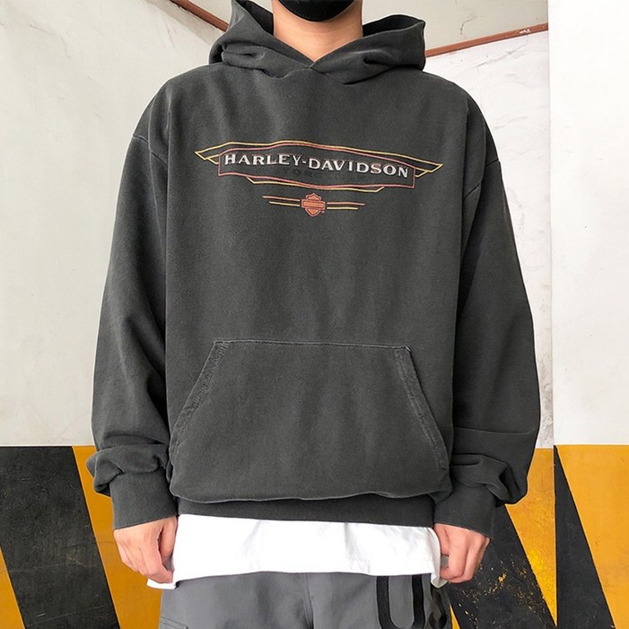 할리데이비슨 코코모 할리 빈티지 피그먼트다잉 레터링 오버핏 후드티셔츠 2색상