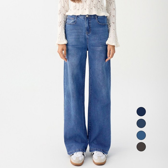 엘블로썸 여성 숏,기본,롱 스판 와이드 허리편한 히든밴드 청바지