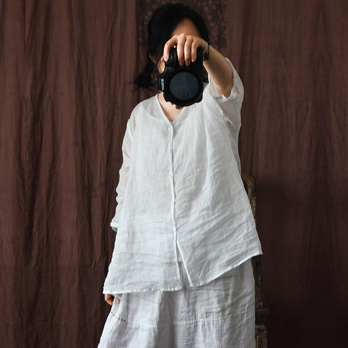 하마마스 모시 브이넥 7부 블라우스 중년 엄마옷