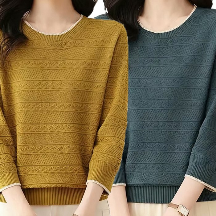 TKX 11 중년여성 7부소매 니트 봄 가을 캐주얼 라운드넥 니트 스웨터 긴팔 데일리룩 K87