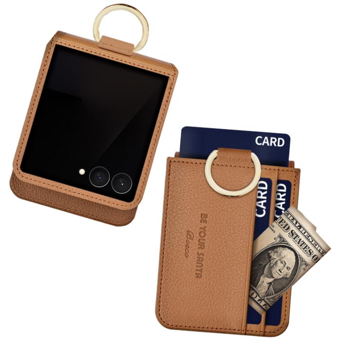 비유어산타 갤럭시 Z플립7 케이스 힌지보호 링 지갑 이태리원단 보스코카드포켓 3개 비앙코카드포켓 1개