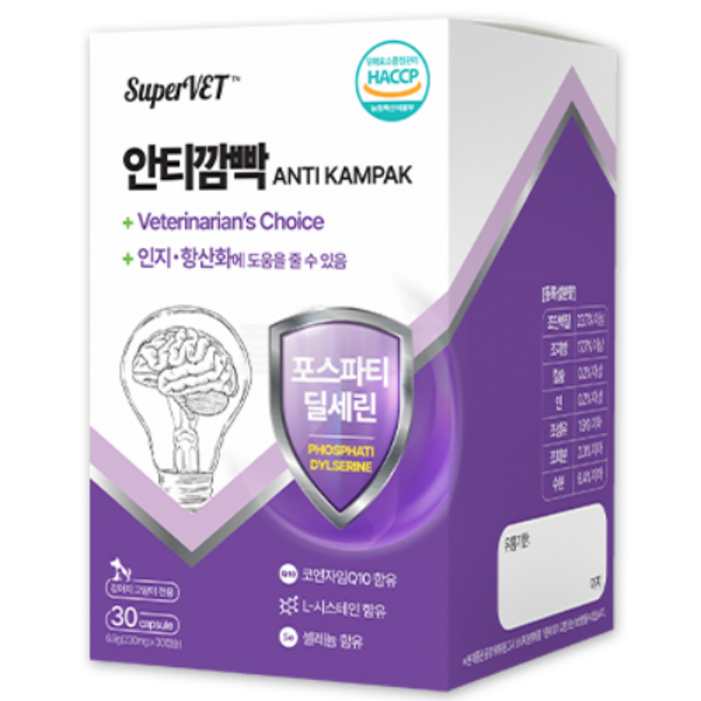 강아지 고양이 인지 영양제 뇌 치매 치매예방 항산화제 슈퍼벳 안티깜빡, 1개, 뇌인지, 30정