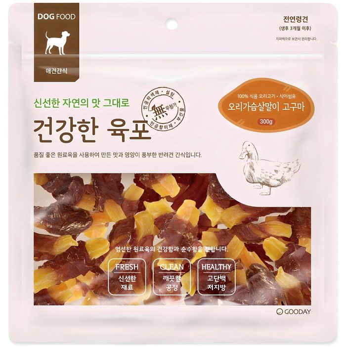 굿데이 강아지 건강한 육포, 혼합맛오리가슴살고구마, 300g, 1개