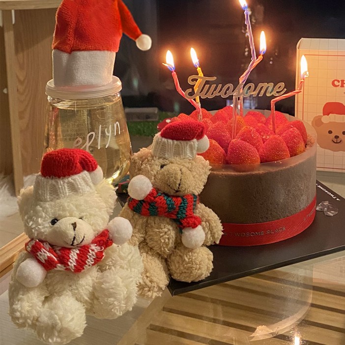 이플린 크리스마스 산타 곰인형 2종  스티커 가랜드  선물상자 장식 소품 풀세트