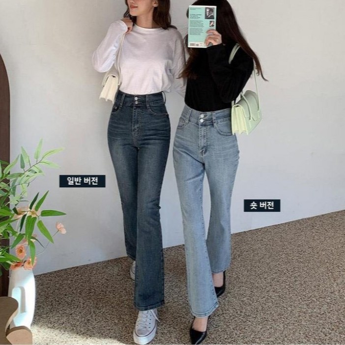 큐니걸스 여성용 롱숏기본 수선놉42 투버튼 부츠컷 데님팬츠