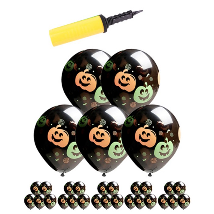 형광 할로윈풍선 30cm x 30p  소형 리본  손펌프 랜덤발송