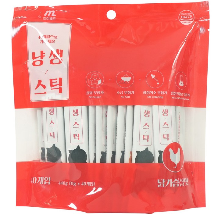 마이베프 반려동물 냥생스틱 짜먹이는 간식 40p, 닭가슴살, 440g, 1개 마이베프 반려동물 냥생스틱 짜먹이는 간식 40p, 닭가슴살, 440g, 1개