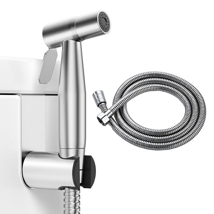 무식이네 청소싹 304 스테인레스 욕실 스프레이건  호스 1.5m  거치대 세트, 1세트, 실버