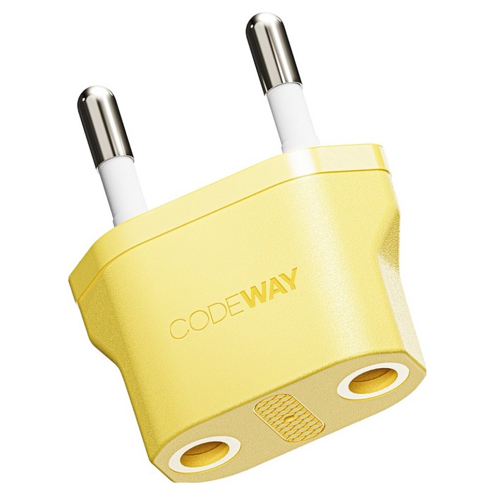 코드웨이 돼지코 220V 변환 유럽형 플러그 여행용 어댑터 옐로우 35x43mm