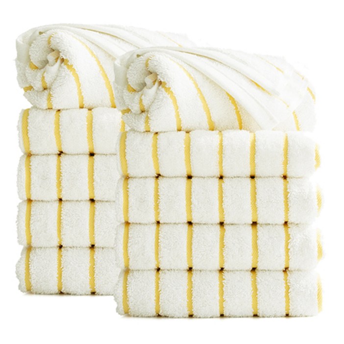 타월톡톡 무형광 시크라인 스트라이프 호텔수건 190g 코마사, 옐로우, 10개