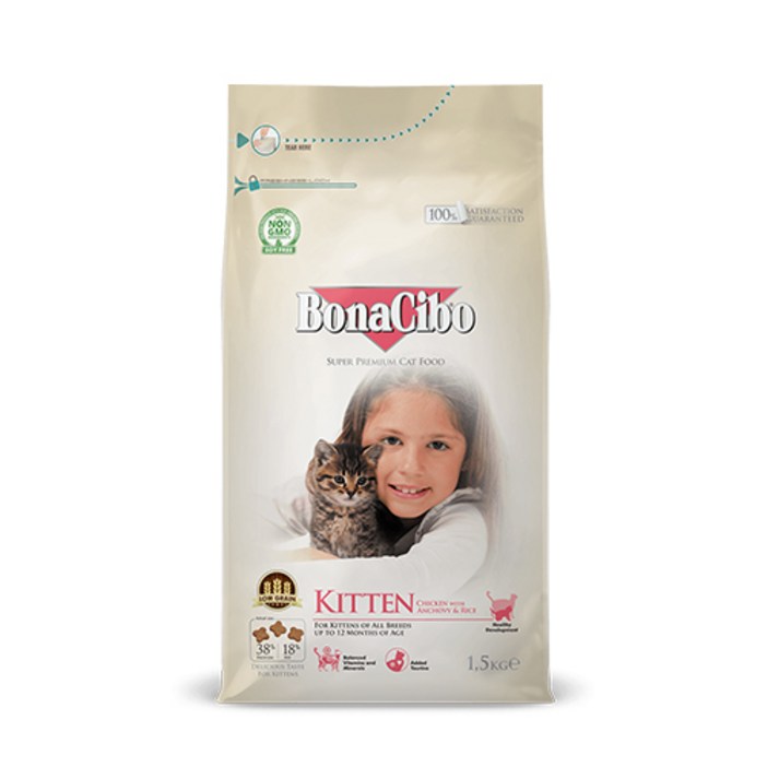 보나시보 12개월 이해  임신묘용 키튼 고양이 건식사료, 치킨  앤초비  라이스, 1.5kg, 1개