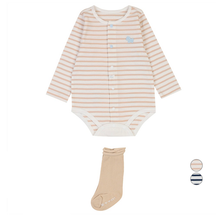 에뜨와 신생아용 토르티 ST 면 바디수트  양말 선물포장 세트  쇼핑백