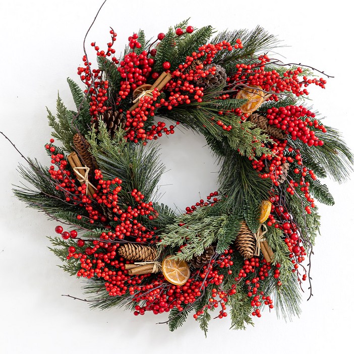 플라워트리 시나몬베리 솔방울 리스 60cm