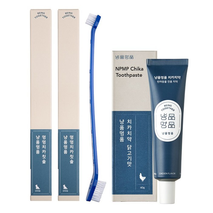 냥품멍품 강아지 멍멍 치카칫솔 2개  치카치약 닭고기맛, 40g, 1세트