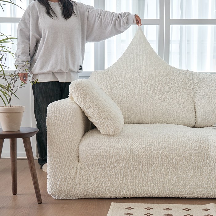 베베데코 고탄력 만능 스판 올핏 뱀부 소파커버, 크림화이트, 1개