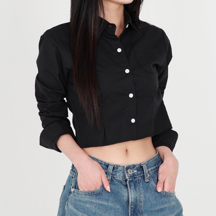 닷이프 여성용 투 핀턱 크롭 셔츠 T24SS1A0211